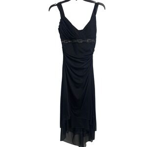 Ruby Rox Black Ruched V-Neck High-Low Cocktail Dress Beaded Waist